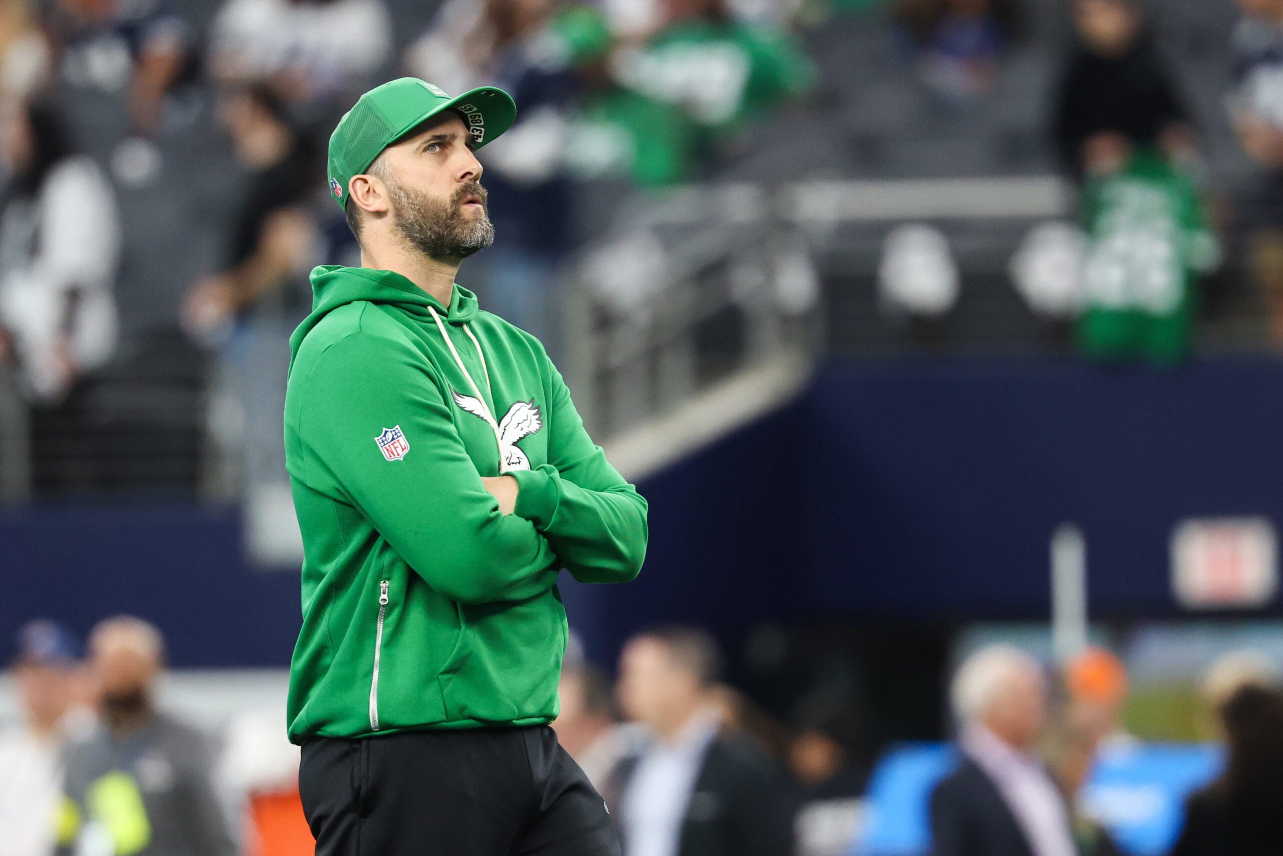 Arlington, Texas, USA; Philadelphia Eagles head coach Nick Sirianni looks on before the game against the Dallas Cowboys at AT&T Stadium.