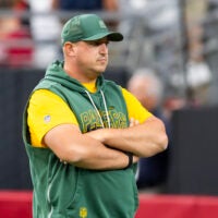 Oct 19, 2025; Glendale, Arizona, USA; Green Bay Packers offensive coordinator Adam Stenavich against the Arizona Cardinals at State Farm Stadium.