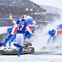 Dec 7, 2025; Orchard Park, New York, USA; Buffalo Bills quarterback Josh Allen (17) enters the field before the game against the Cincinnati Bengals at Highmark Stadium.