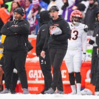 Dec 7, 2025; Orchard Park, New York, USA; Cincinnati Bengals head coach Zac Taylor looks on during the fourth quarter against the Buffalo Bills at Highmark Stadium.