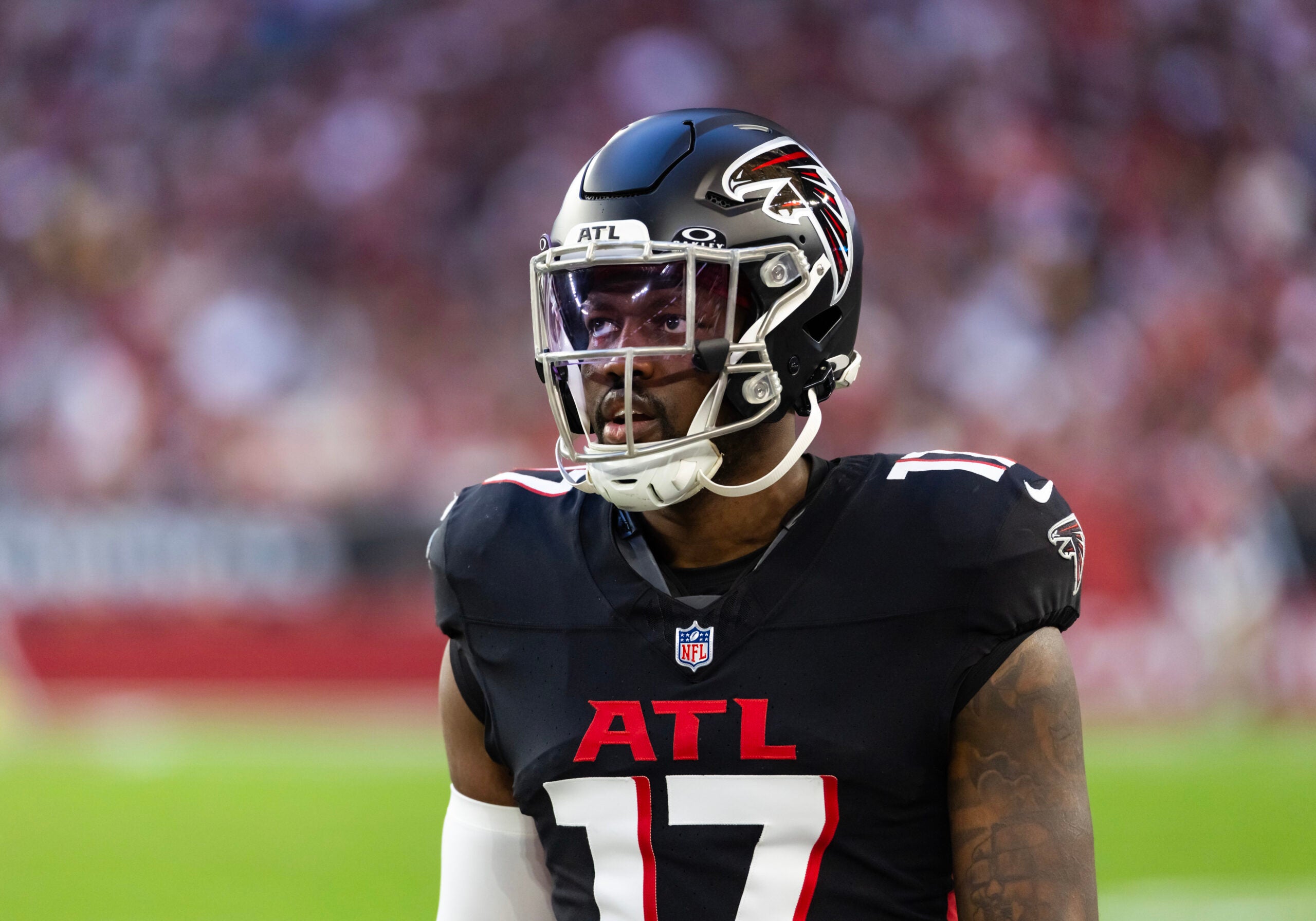 Dec 21, 2025; Glendale, Arizona, USA; Atlanta Falcons linebacker Arnold Ebiketie (17) against the Arizona Cardinals at State Farm Stadium.