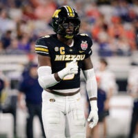 Dec 27, 2025; Jacksonville, FL, USA; Missouri Tigers defensive end Zion Young (9) looks on before a play against the Virginia Cavaliers in the first half at EverBank Stadium.