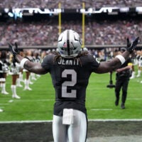 Las Vegas Raiders running back Ashton Jeanty head coach Klint Kubiak