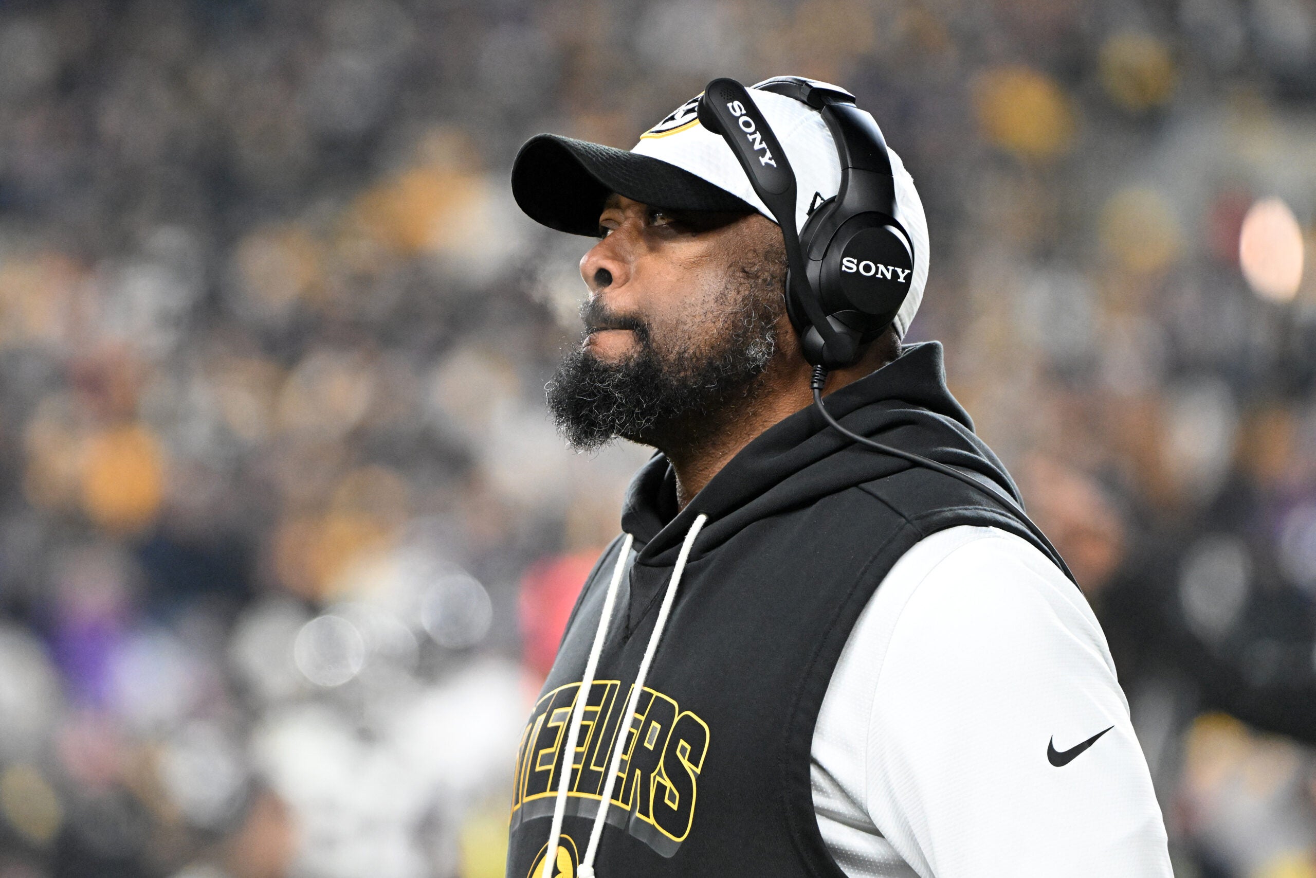 Jan 4, 2026; Pittsburgh, Pennsylvania, USA; Pittsburgh Steelers head coach Mike Tomlin during the first half at Acrisure Stadium.