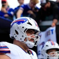 Buffalo Bills center Connor McGovern (66) looks on before an NFL football AFC Wild Card playoff matchup, Sunday, Jan. 11, 2026, in Jacksonville, Fla. The Bills defeated the Jaguars 27-24.