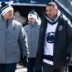 First-year Penn State football head coach Matt Campbell, right, walks into Beaver Stadium for a top-five Big Ten ice hockey game against Michigan State in Beaver Stadium on January 31, 2026, in State College.