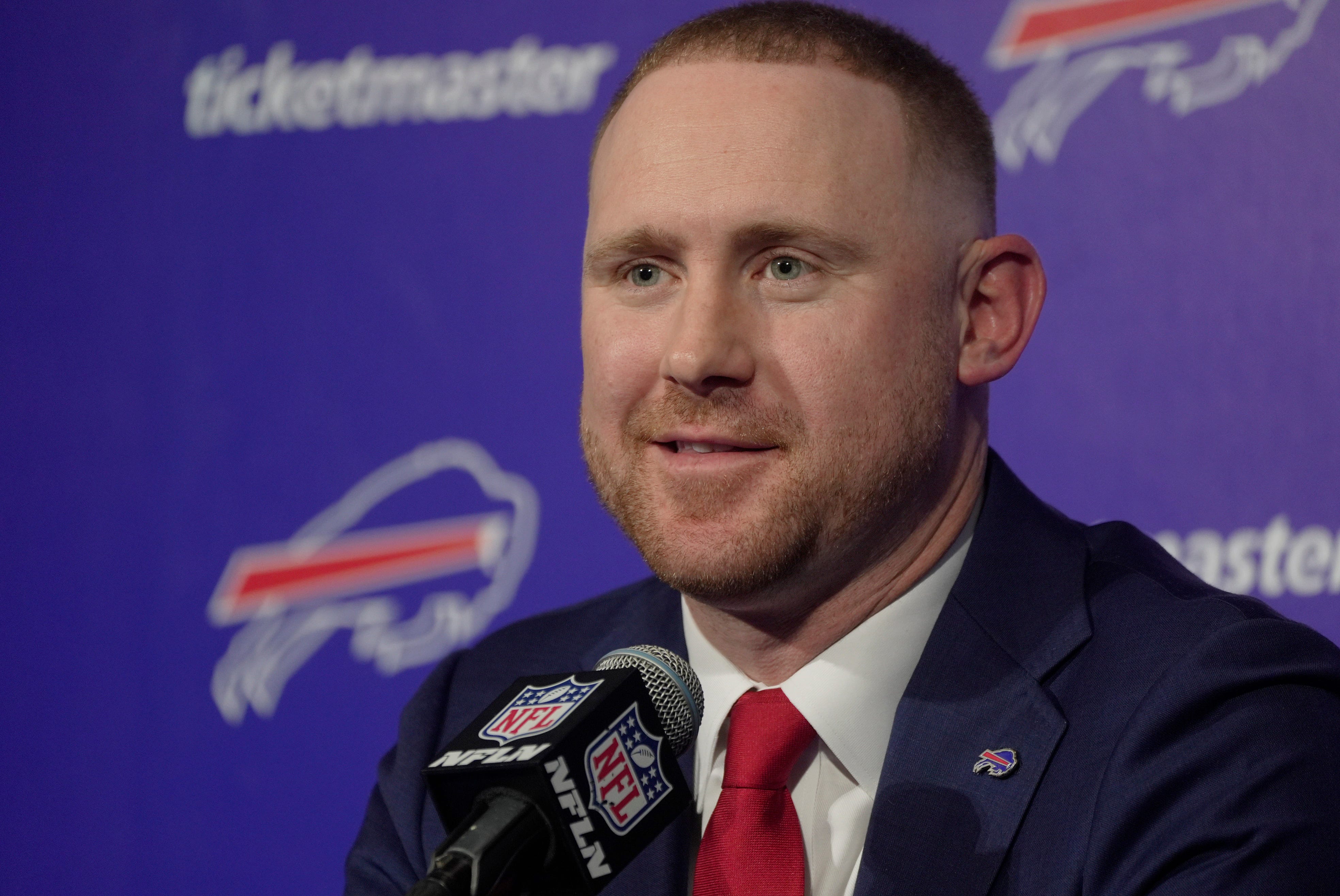 New Bills head coach Joe Brady talks about some of his vision as coach at the Bills field house in Orchard Park on Jan. 29, 2026.