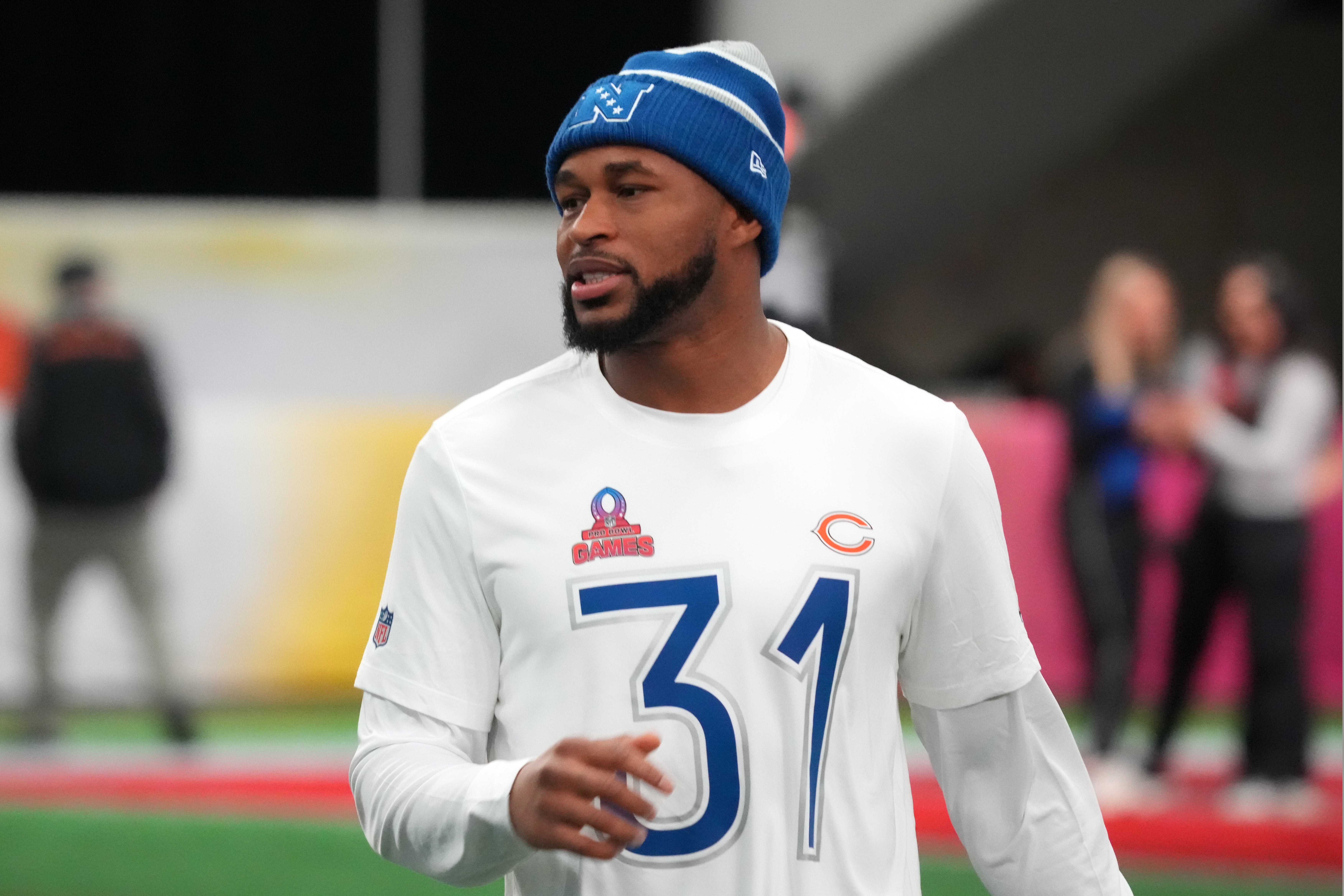 Feb 1, 2026; San Francisco, CA, USA; Chicago Bears free safety Kevin Byard III (31) during NFC practice at the Flag Fieldhouse Moscone Center South Building.
