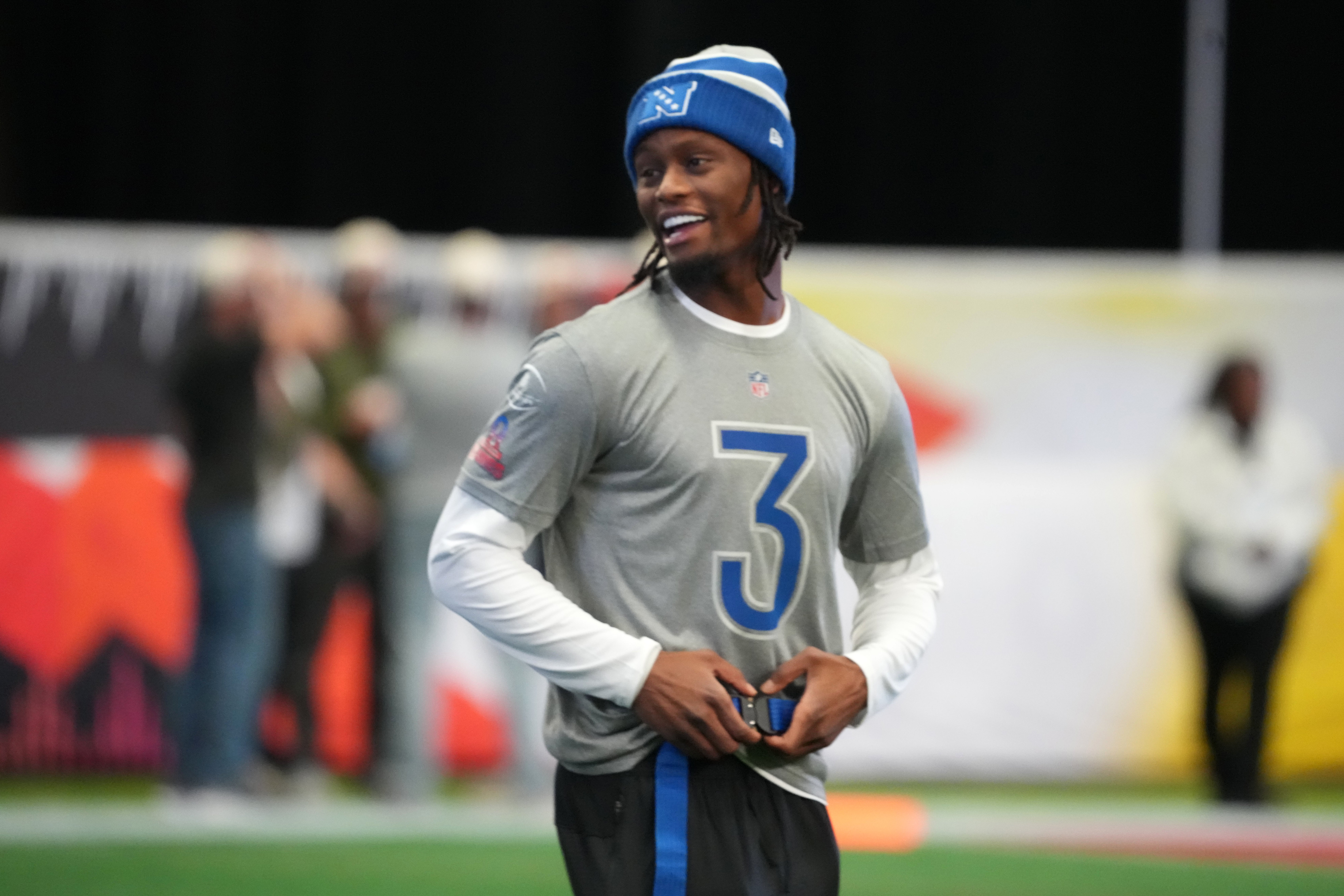 Feb 2, 2026; San Francisco, CA, USA; Dallas Cowboys receiver George Pickens during NFC practice at the NFL Flag Fieldhouse at Moscone Center South Building.