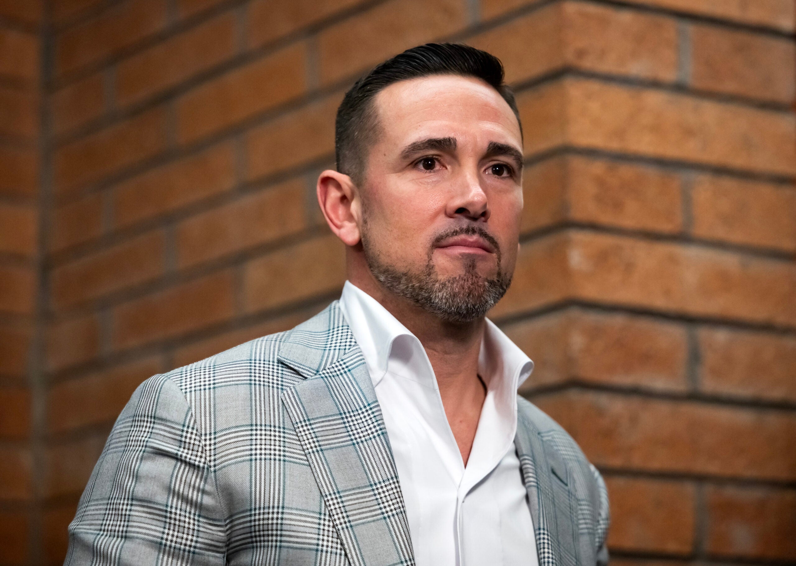 Feb 3, 2026; Tempe, AZ, USA; Green Bay Packers head coach Matt LaFleur in attendance of a press conference for his brother Arizona Cardinals head coach Mike LaFleur (not pictured) at the Cardinals training facility.