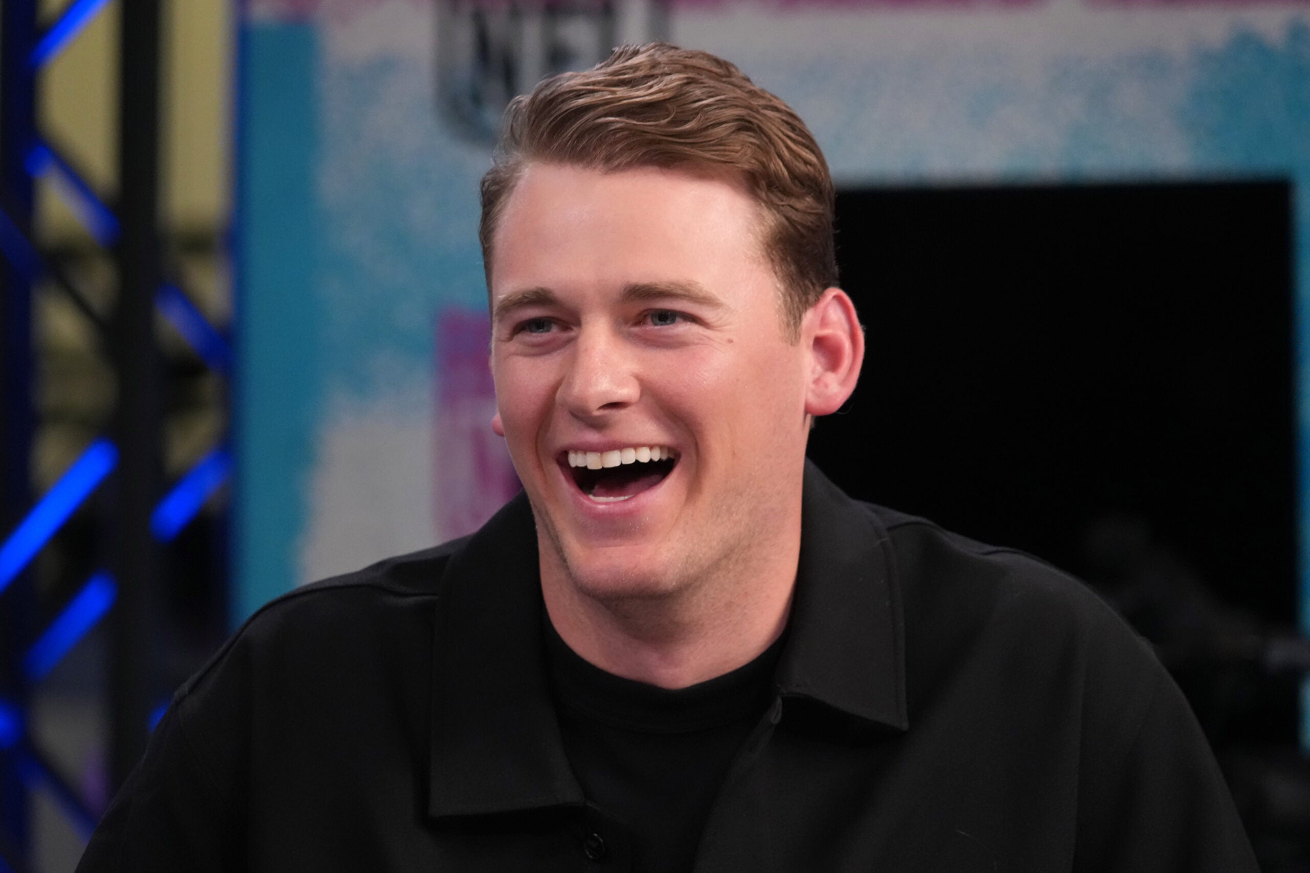 Feb 4, 2026; San Francisco, CA, USA; San Francisco 49ers quarterback Mac Jones on the NFL Network set at the Super Bowl LX media center at the Moscone Center.