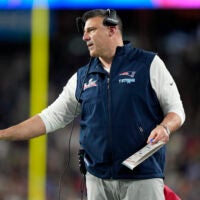 Feb 8, 2026; Santa Clara, CA, USA; New England Patriots head coach Mike Vrabel looks on during the fourth quarter against the Seattle Seahawks in Super Bowl LX at Levi's Stadium.