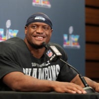 Feb 8, 2026; Santa Clara, CA, USA; Seattle Seahawks running back Kenneth Walker III (9) speaks in a press conference after defeating the New England Patriots in Super Bowl LX at Levi's Stadium.