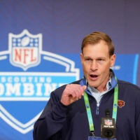 Feb 24, 2026; Indianapolis, IN, USA; Chicago Bears coach Ben Johnson speaks at the NFL Scouting Combine at the Indiana Convention Center.