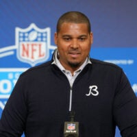 Feb 24, 2026; Indianapolis, IN, USA; Chicago Bears general manager Ryan Poles speaks at the NFL Scouting Combine at the Indiana Convention Center.