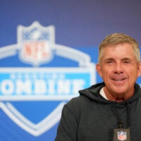Feb 24, 2026; Indianapolis, IN, USA; Denver Broncos coach Sean Payton speaks at the NFL Scouting Combine at the Indiana Convention Center.