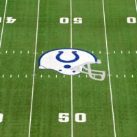 50-yard line of the Lucas Oil Stadium the home of the Indianapolis Colts