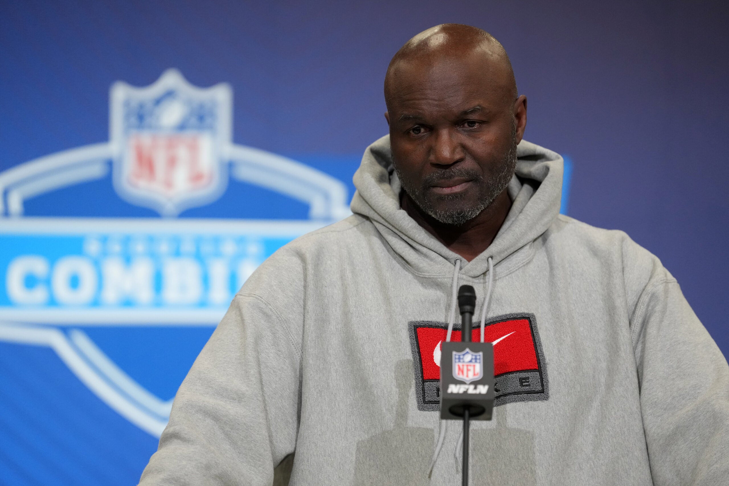 Feb 24, 2026; Indianapolis, IN, USA; Tampa Bay Buccaneers coach Todd Bowles speaks at the NFL Scouting Combine at the Indiana Convention Center.
