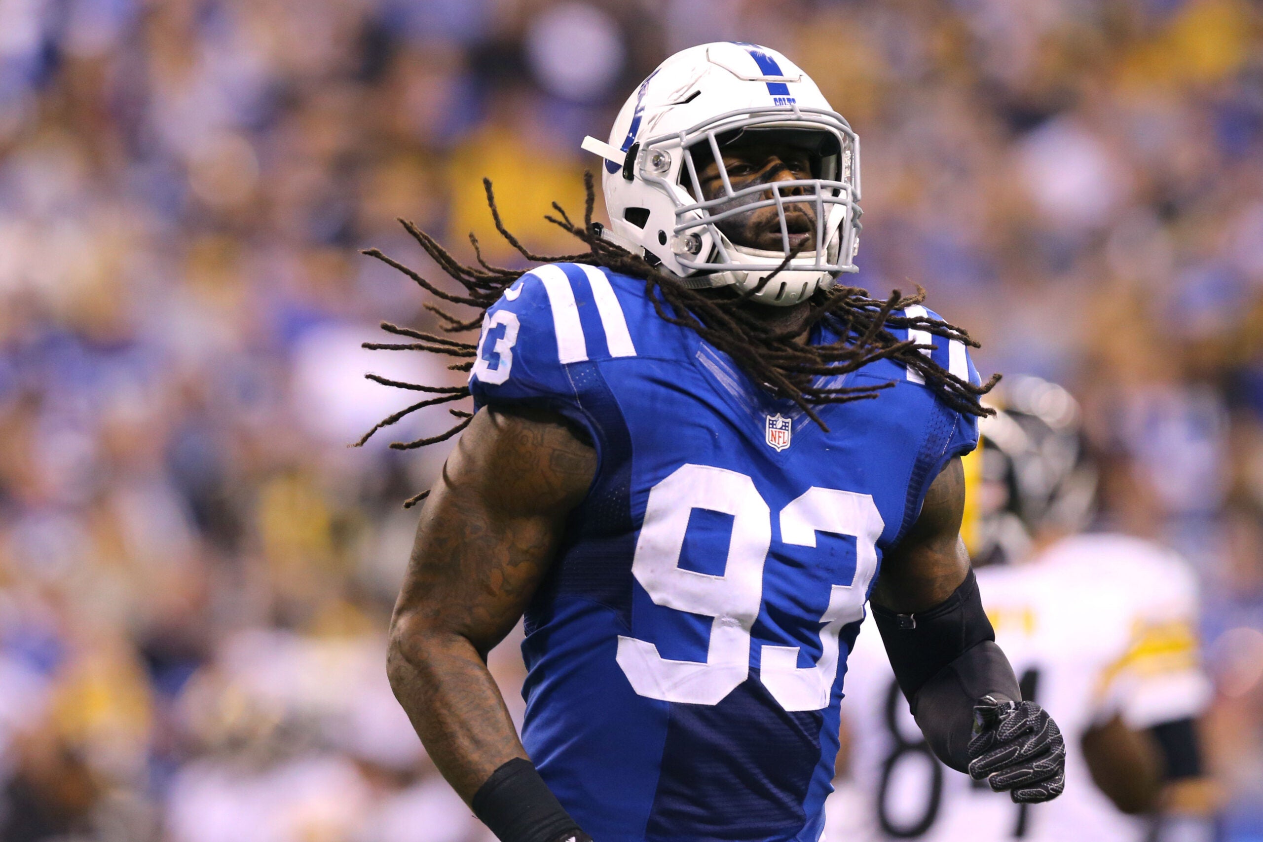 Nov 24, 2016; Indianapolis, IN, USA; Indianapolis Colts outside linebacker Erik Walden (93) against the Pittsburgh Steelers at Lucas Oil Stadium. The Steelers won 28-7. Mandatory Credit: Aaron Doster-USA TODAY Sports