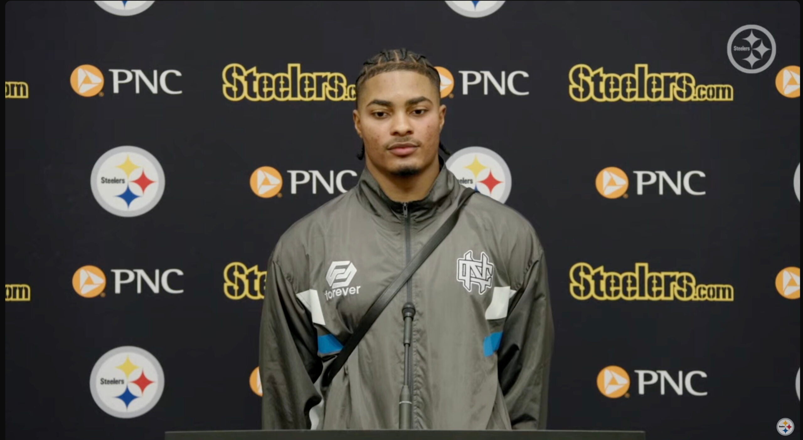 Pittsburgh Steelers safety Jaquan Brisker speaks to the media during his introductory presser, 3/16/25.