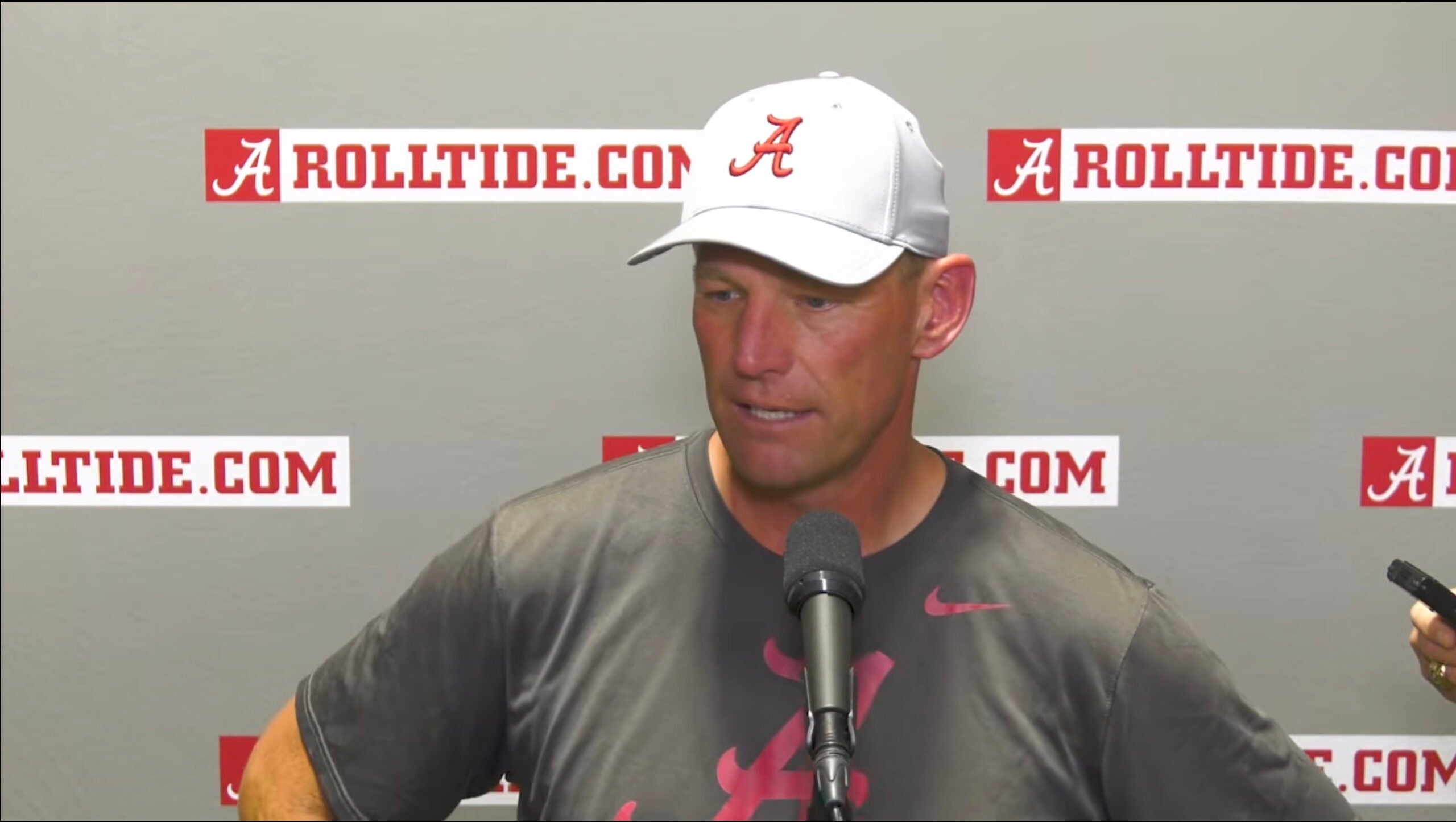 Head Coach Kalen DeBoer speaks to the media the media following Alabama Crimson Tide Football's first scrimmage in spring camp, 3/27/26.