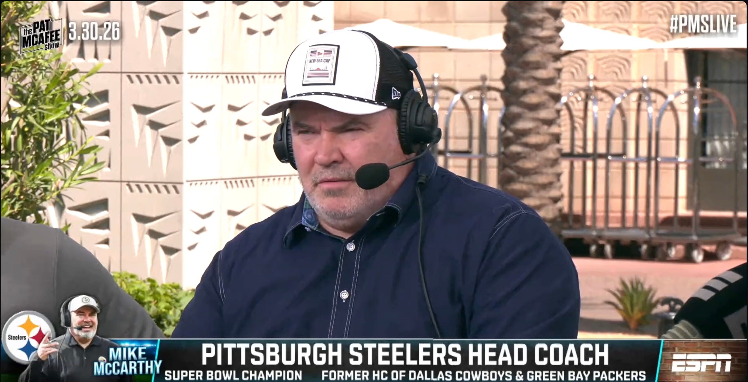 Mike McCarthy speaks with the Pat McAfee Show at the annual league owners meetings, 3/30/26.