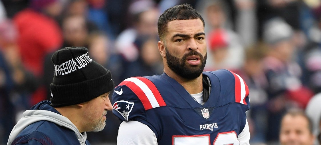 Jan 2, 2022; Foxborough, Massachusetts, USA; New England Patriots middle linebacker Kyle Van Noy (53) prior to a game against the Jacksonville Jaguars at Gillette Stadium.