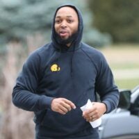 Notre Dame wide receivers coach Mike Brown at Notre Dame spring football practice Thursday, March 7, 2024, at the Irish Athletics Center in South Bend.