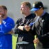 Jul 29, 2024; Los Angeles, CA, USA; Los Angeles Rams head coach Sean McVay, general manager Les Snead and chief of staff Carter Crutchfield talk on the field during training camp at Loyola Marymount University.