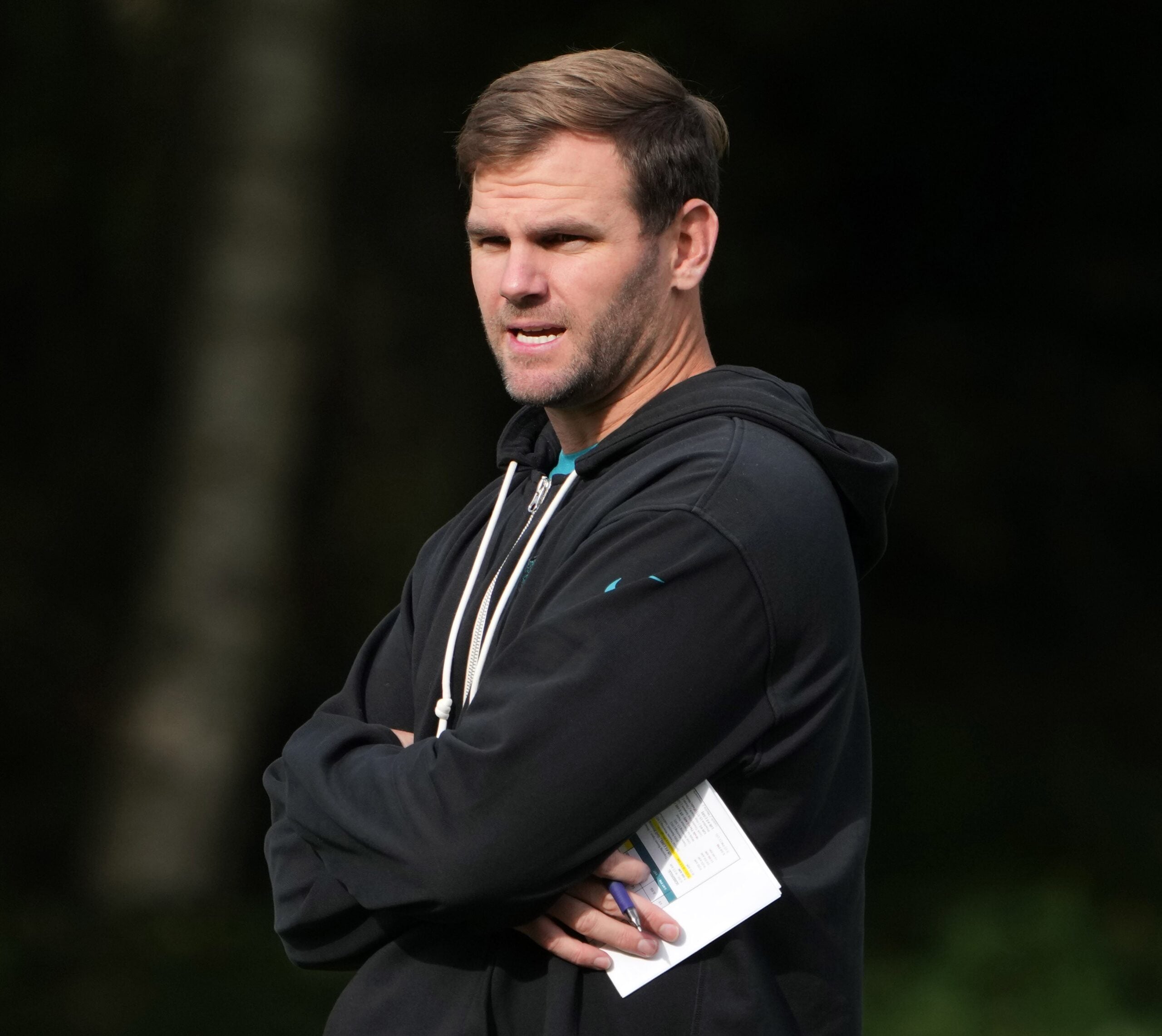 Oct 17, 2024; Watford, United Kingdom; Jacksonville Jaguars offensive coordinator Press Taylor during practice at The Grove.