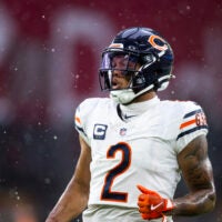 Nov 3, 2024; Glendale, Arizona, USA; Chicago Bears wide receiver DJ Moore (2) against the Arizona Cardinals at State Farm Stadium.