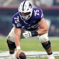 Dec 26, 2024; Phoenix, AZ, USA; Kansas State Wildcats offensive lineman Sam Hecht (75) against the Rutgers Scarlet Knights during the Rate Bowl at Chase Field.