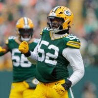 Green Bay Packers defensive end Rashan Gary (52) celebrates after sacking Chicago Bears quarterback Caleb Williams (18) in the first quarter during their football game Sunday, January 5, 2025, at Lambeau Field in Green Bay, Wisconsin.