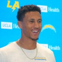 Apr 28, 2025; El Segundo, CA, USA; Los Angeles Chargers cornerback Benjamin St-Juste at press conference at The Bolt.