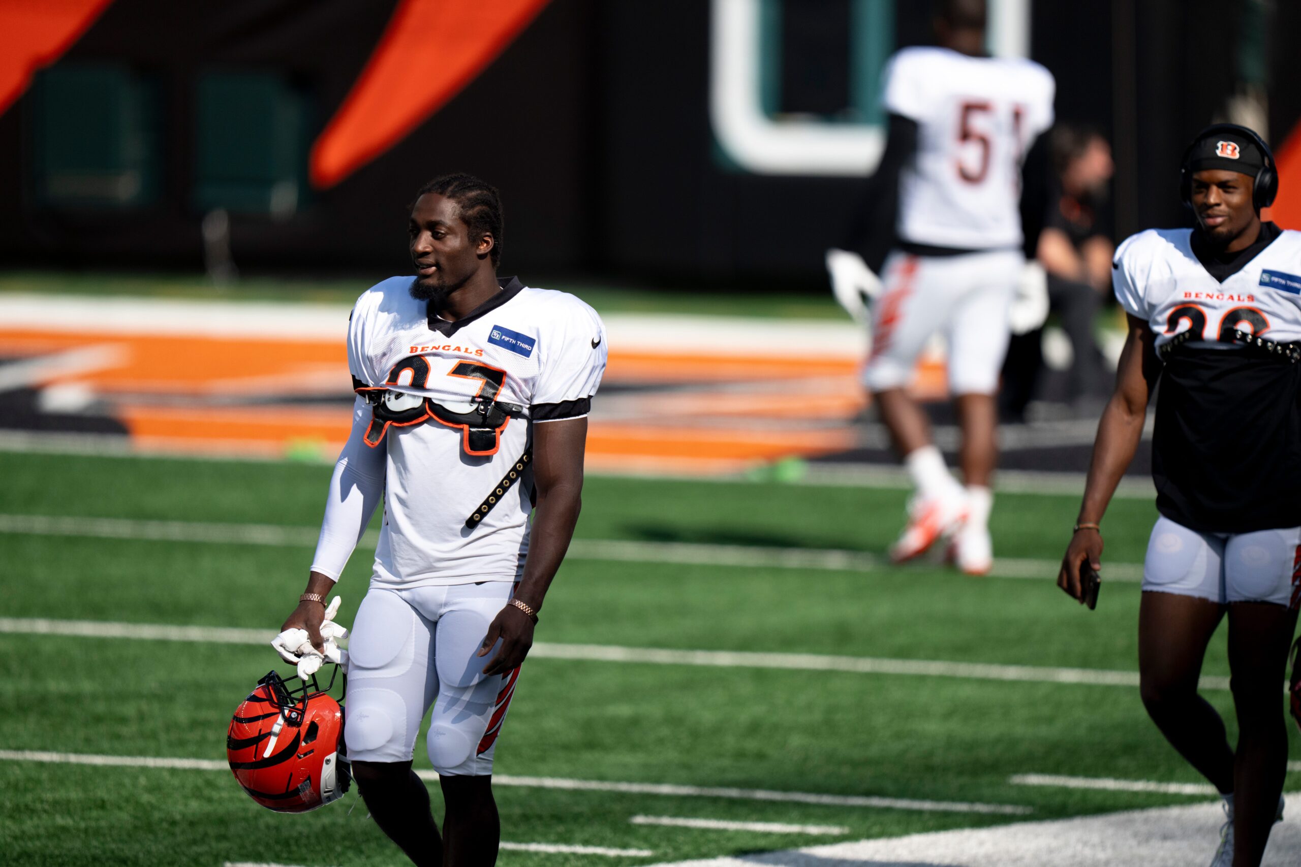 Cincinnati Bengals safety PJ Jules (37) takes the field during Bengals Camp practice at Paycor Stadium in Cincinnati on Aug. 2, 2025.