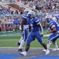 Byrnes High running back Tre Segarra reacts after scoring against TL Hanna High during the first quarter at Nixon Field at Byrnes High School in Duncan, S.C. Friday, August 22, 2025.
