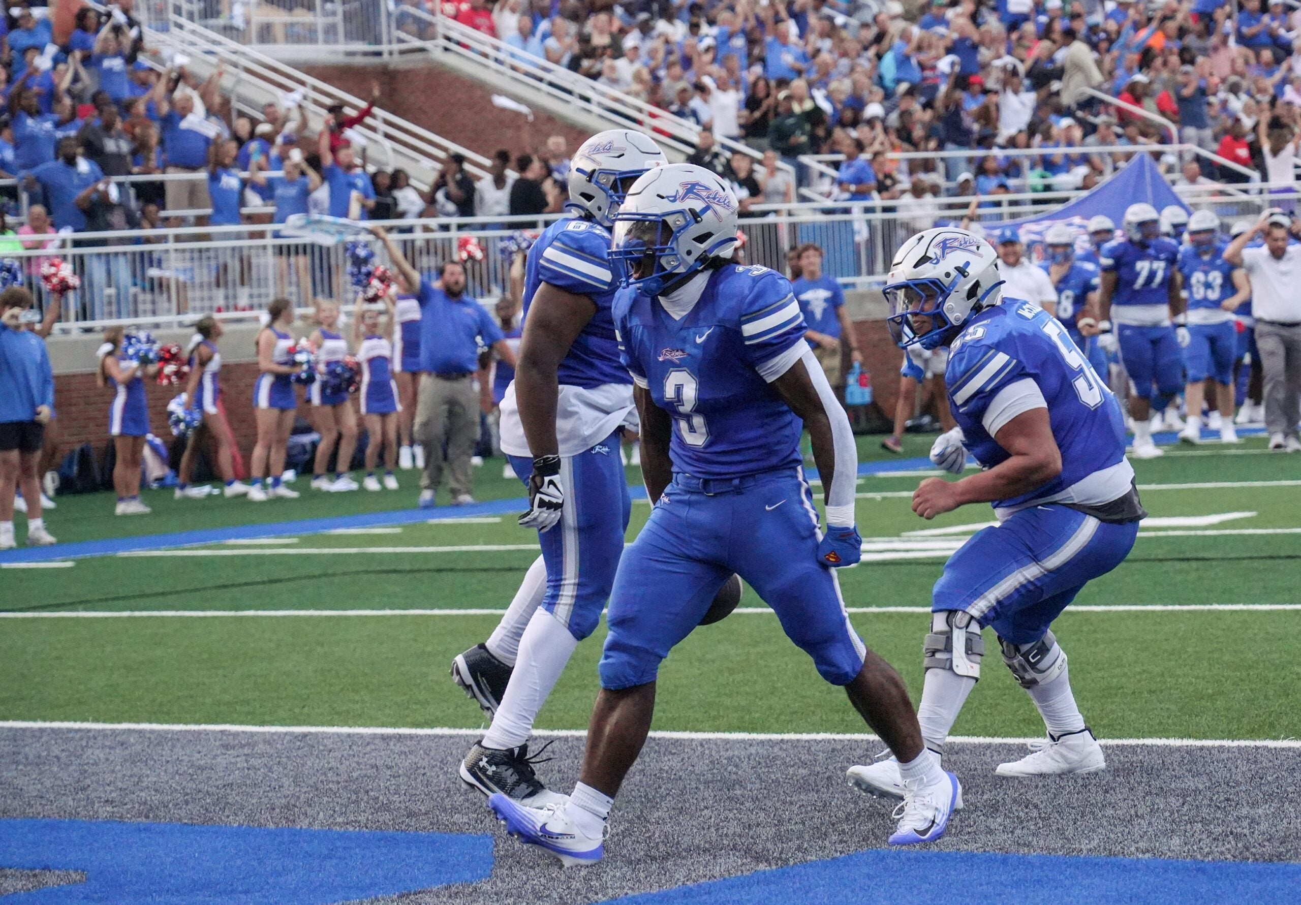 Byrnes High running back Tre Segarra reacts after scoring against TL Hanna High during the first quarter at Nixon Field at Byrnes High School in Duncan, S.C. Friday, August 22, 2025.