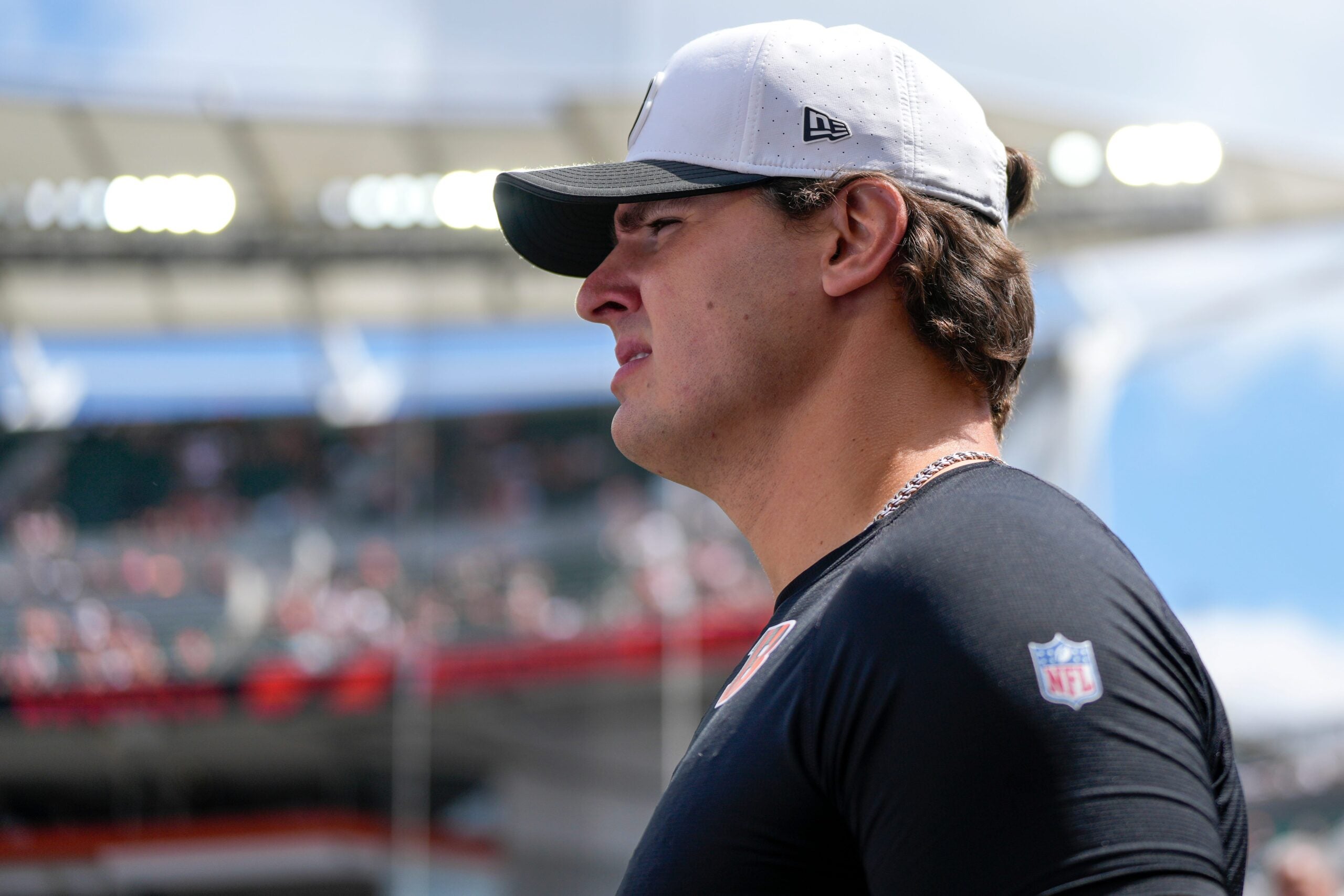 Cincinnati Bengals defensive end Trey Hendrickson (91) walks on the field for the first quarter of the NFL Preseason Week 3 game between the Cincinnati Bengals and the Indianapolis Colts at Paycor Stadium in Cincinnati on Saturday, Aug. 23, 2025. The Colts led 24-7 at halftime.