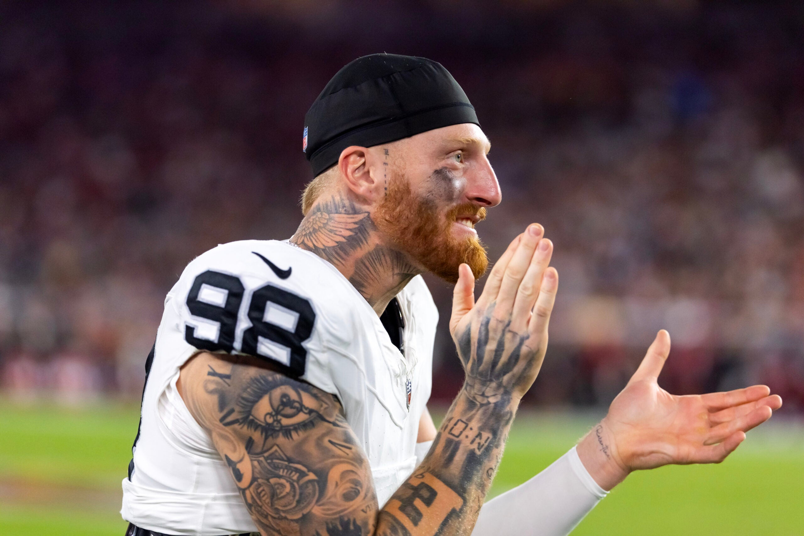 Las Vegas Raiders defensive end Maxx Crosby 2027 plays Baltimore Ravens