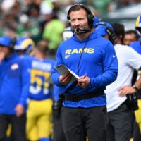 Sep 21, 2025; Philadelphia, Pennsylvania, USA; Los Angeles Rams head coach Sean McVay during the first half at Lincoln Financial Field.