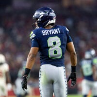 Sep 25, 2025; Glendale, Arizona, USA; Detailed view of the jersey of Seattle Seahawks safety Coby Bryant (8) against the Arizona Cardinals at State Farm Stadium.