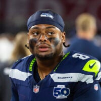 Sep 25, 2025; Glendale, Arizona, USA; Seattle Seahawks safety Coby Bryant (8) against the Arizona Cardinals at State Farm Stadium.