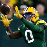 Green Bay Packers wide receiver Matthew Golden (0) catches a fourth quarter first down pass against the Cincinnati Bengals on Sunday, October 12, 2025, at Lambeau Field in Green Bay, Wis.Green Bay defeated Cincinnati 27-18.