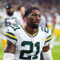 Oct 19, 2025; Glendale, Arizona, USA; Green Bay Packers cornerback Nate Hobbs (21) against the Arizona Cardinals at State Farm Stadium.