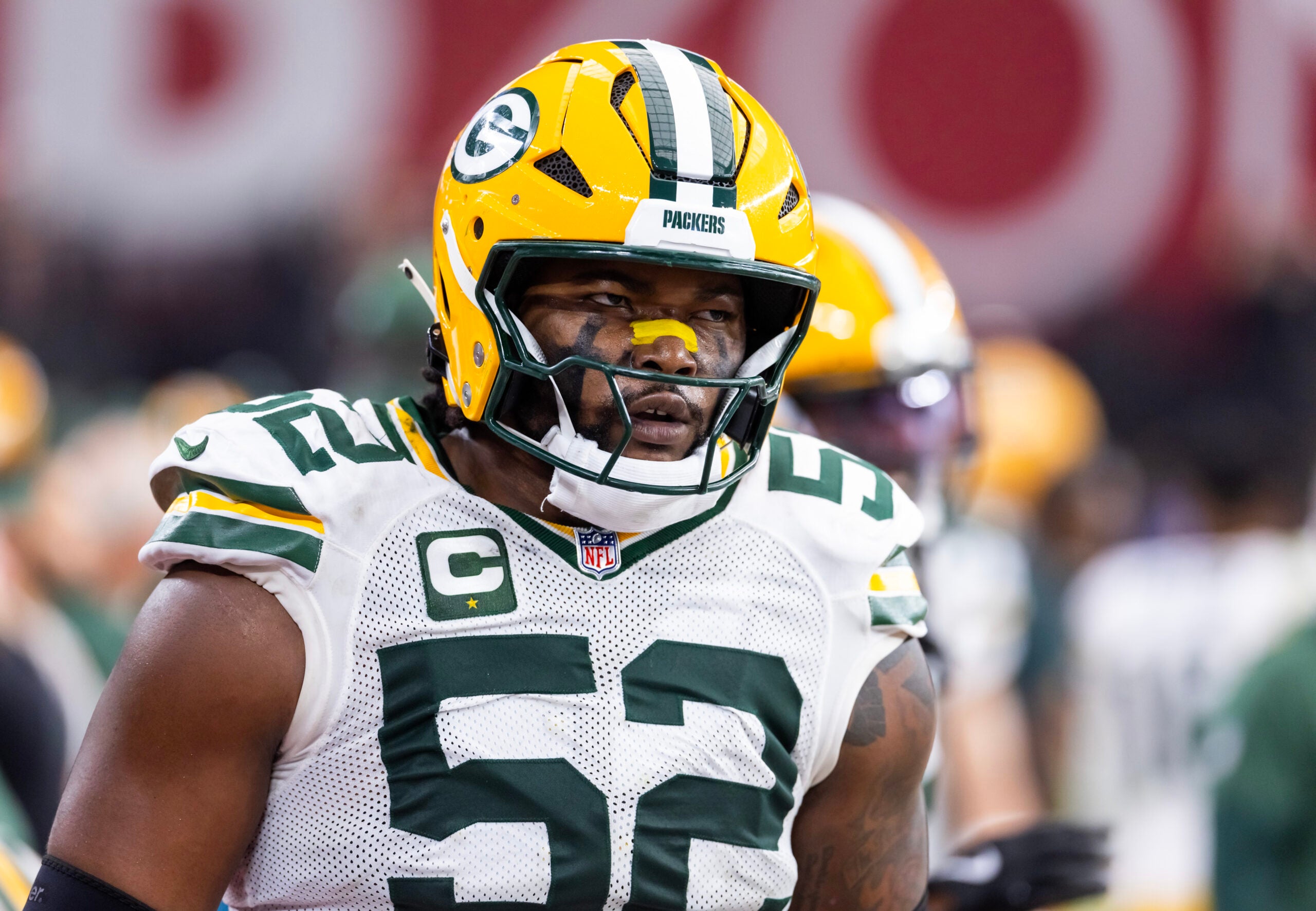Oct 19, 2025; Glendale, Arizona, USA; Green Bay Packers defensive lineman Rashan Gary (52) against the Arizona Cardinals at State Farm Stadium.