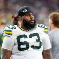 Oct 19, 2025; Glendale, Arizona, USA; Green Bay Packers tackle Rasheed Walker (63) against the Arizona Cardinals at State Farm Stadium.