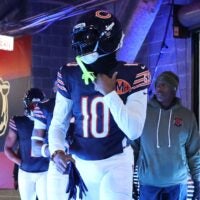 Nov 9, 2025; Chicago, Illinois, USA; Chicago Bears wide receiver Luther Burden III (10) takes the field before the game against the New York Giants at Soldier Field.