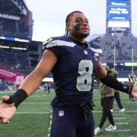 Nov 9, 2025; Seattle, Washington, USA; Seattle Seahawks safety Coby Bryant (8) after the game at Lumen Field.