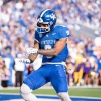 Kentucky running back Seth McGowan (3) danced in the endzone celebrating his second touchdown of the first half as the Wildcats face off against the Tennessee Tech Golden Eagles at Kroger Field in Lexington, Kentucky. Nov. 15, 2025.