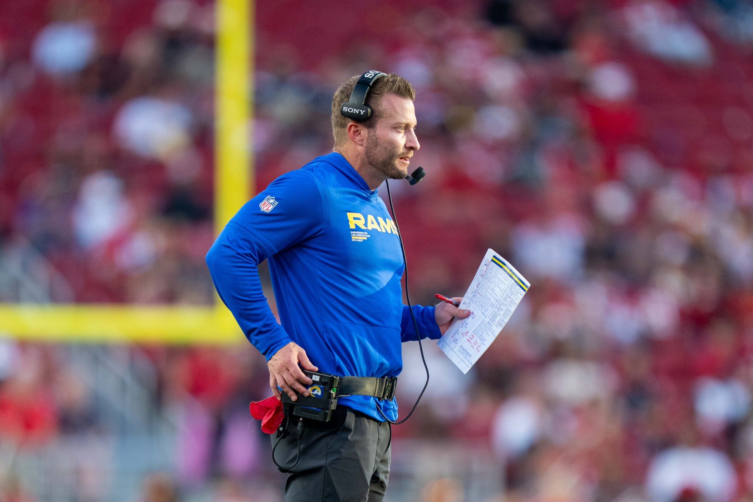 November 9, 2025; Santa Clara, California, USA; Los Angeles Rams head coach Sean McVay during the fourth quarter against the San Francisco 49ers at Levi's Stadium.